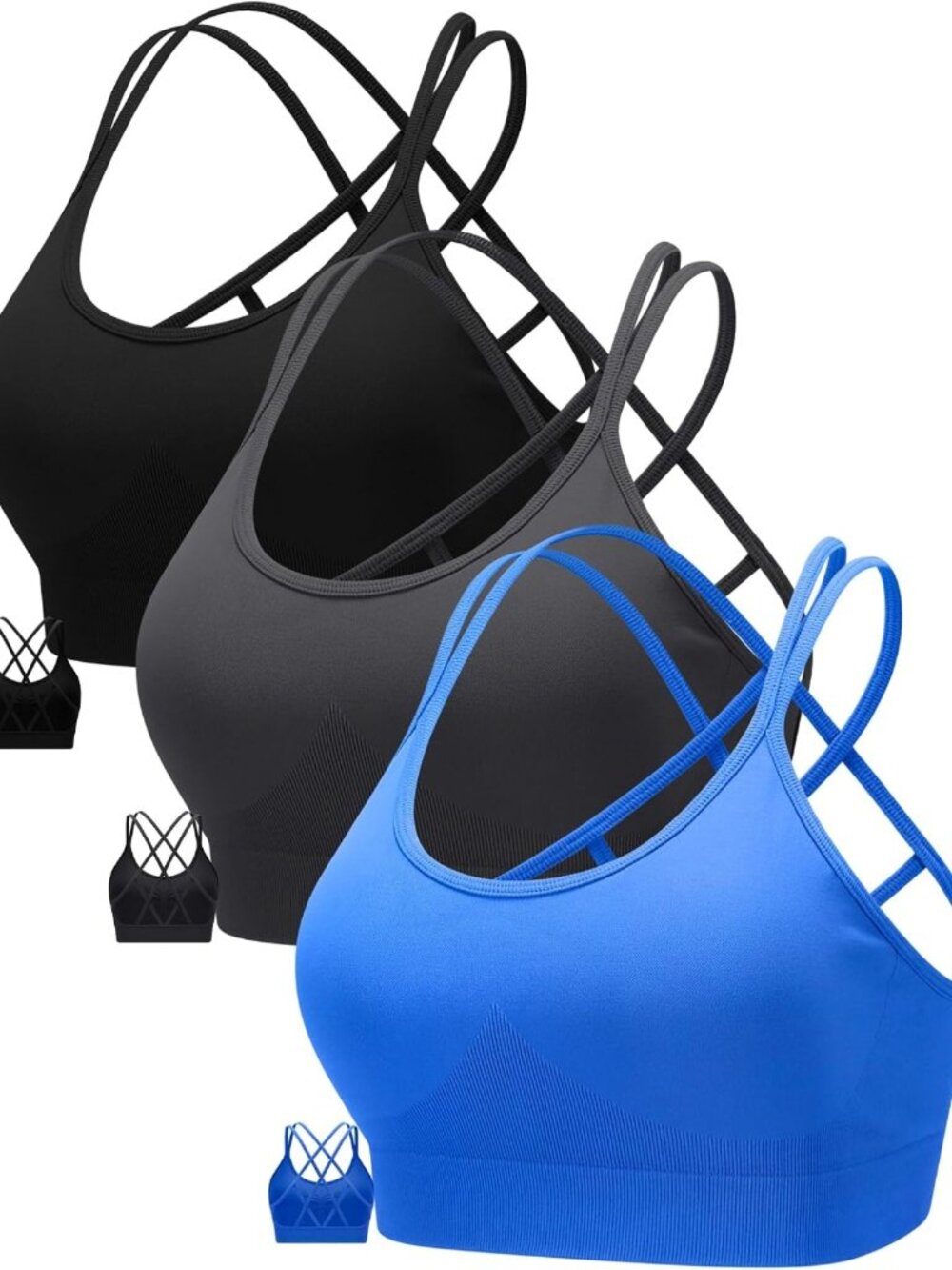 Stylish Strappy Sports Bras for Women - 3 Pack, Comfortable & Supportive